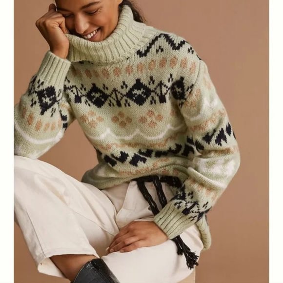 Anthropologie Fair Isle Turtleneck Tunic Sweater Size S NWT - Picture 2 of 11